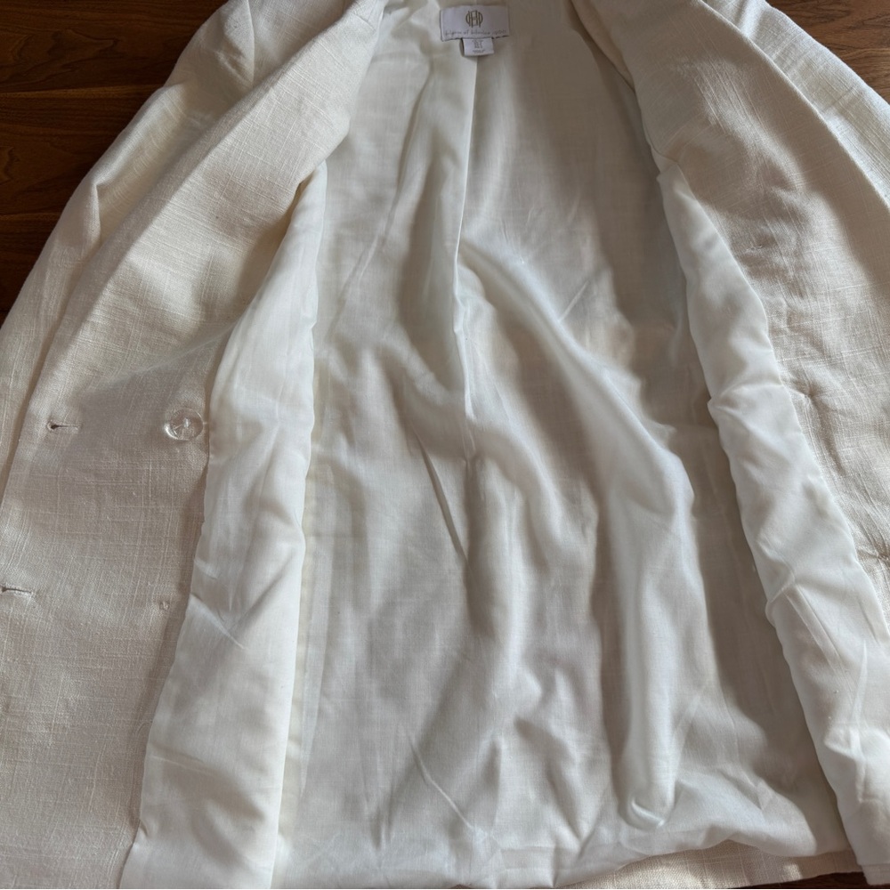 House of Harlow Double Breasted Cream Linen Blend Jacket with Fringed Tie Sz S - Picture 11 of 15